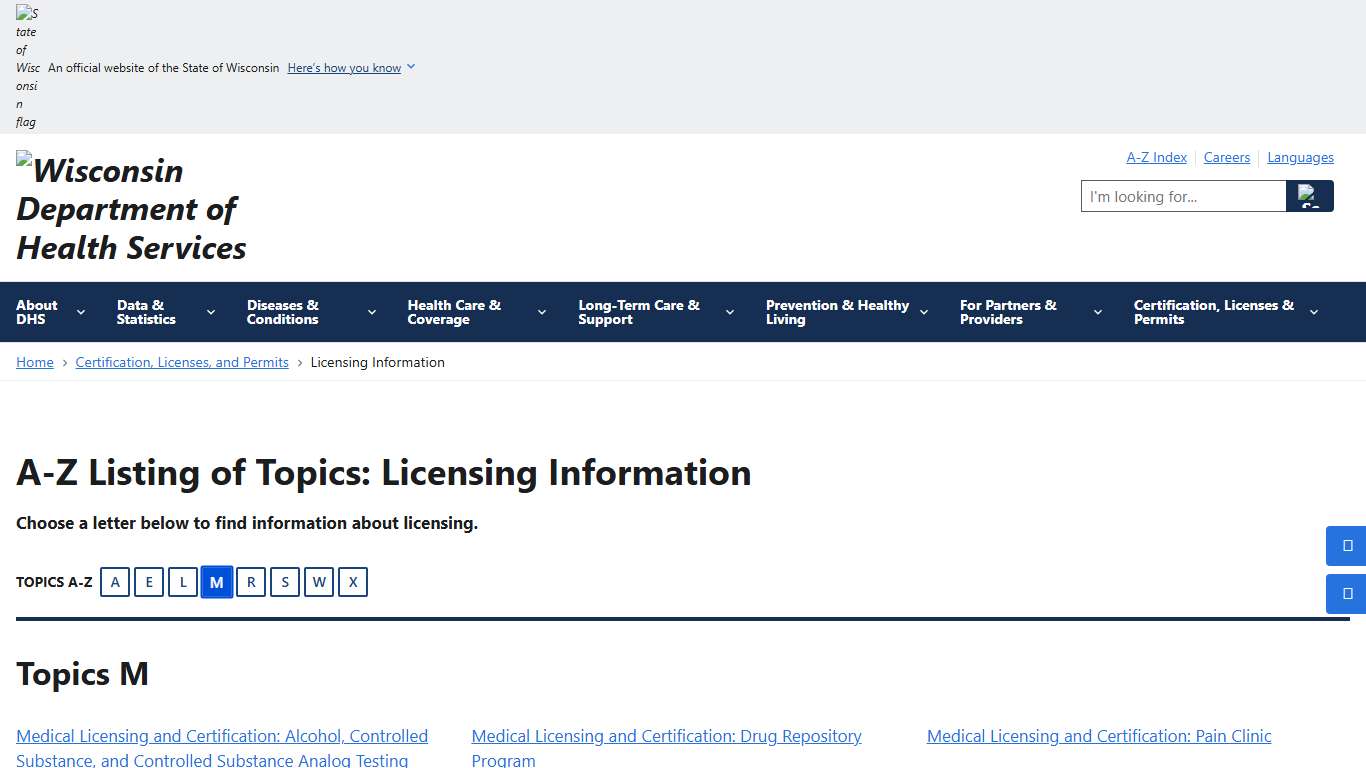 Licensing Information Wisconsin Department of Health Services
