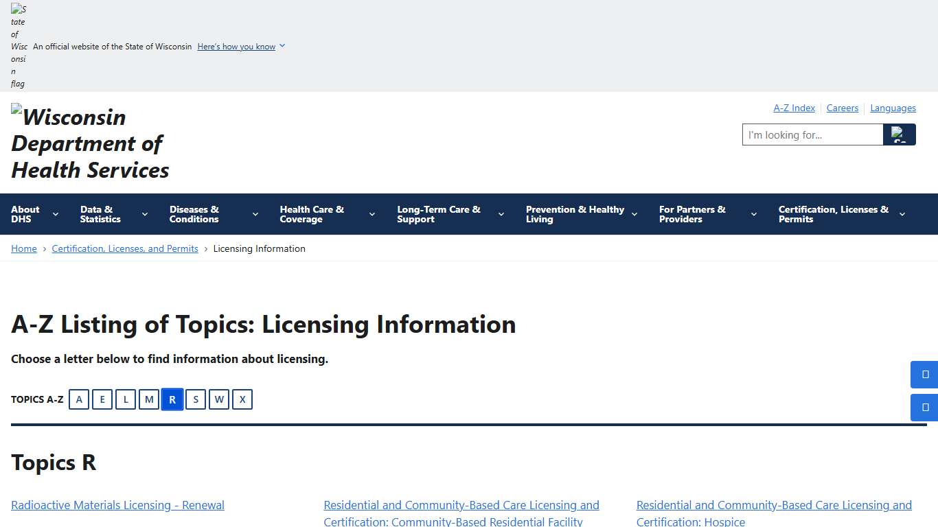 Licensing Information Wisconsin Department of Health Services